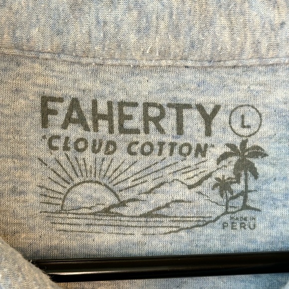 Faherty Cloud Collection Blue Short Sleeve Cotton Polo Preppy Knit Shirt,Large - Picture 3 of 8